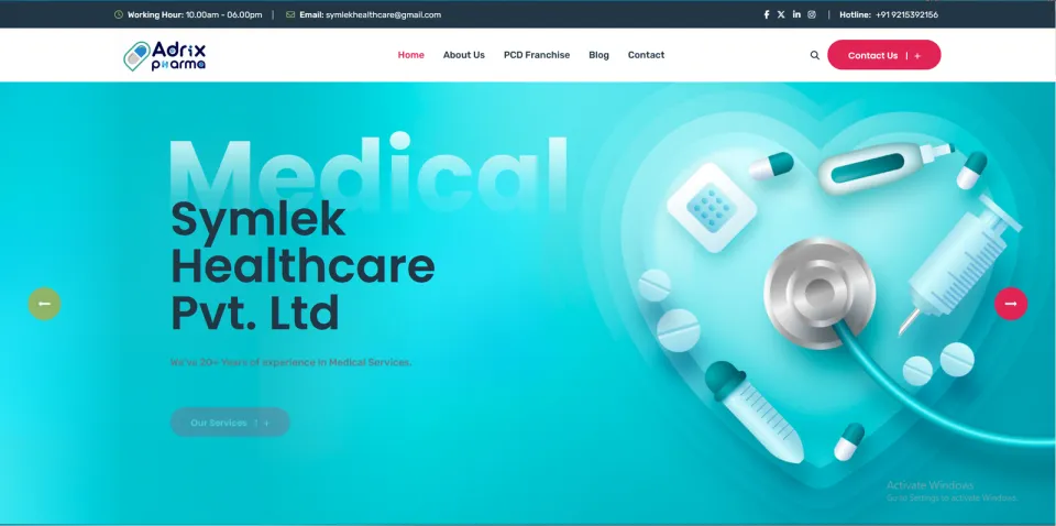 Screenshot of the Adrix Pharma website