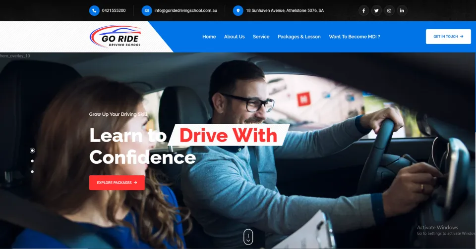Screenshot of the Go Ride Driving School website